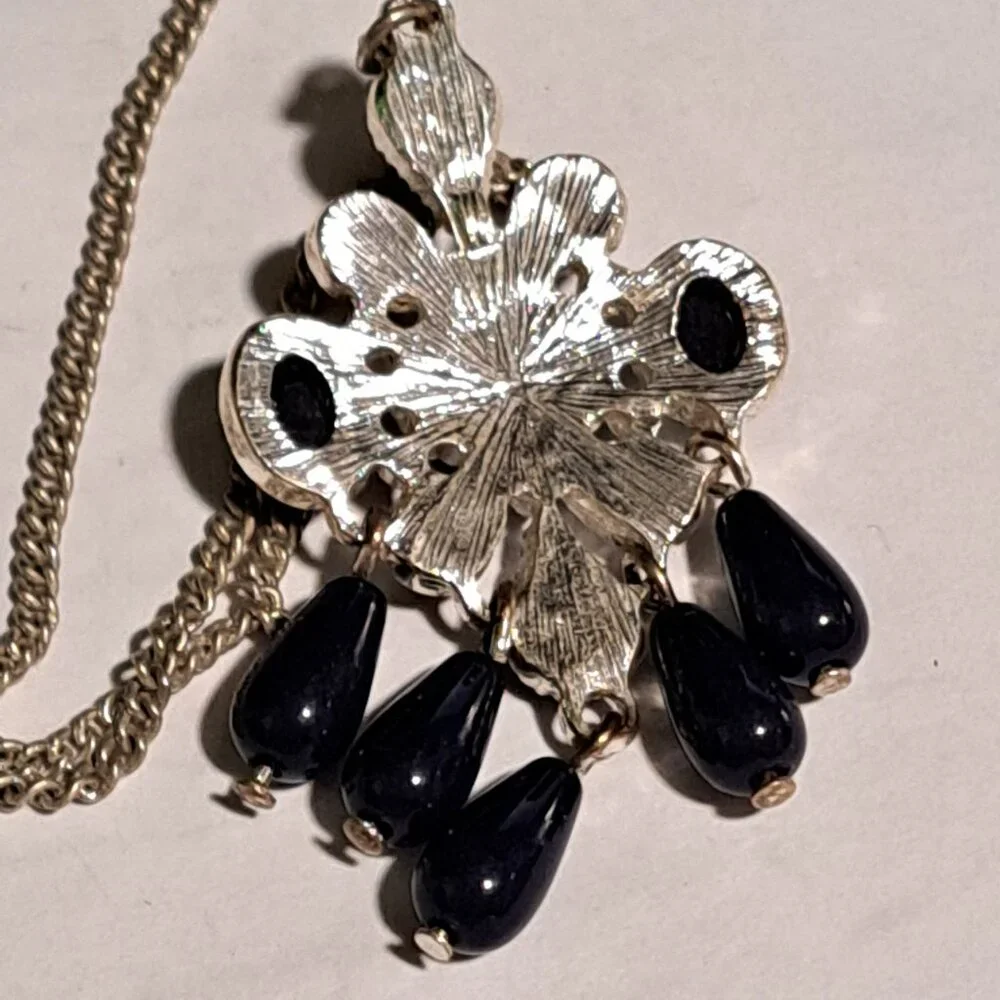 NWT Avon navy blue almost black silver tone necklace and earring set - Picture 2 of 9